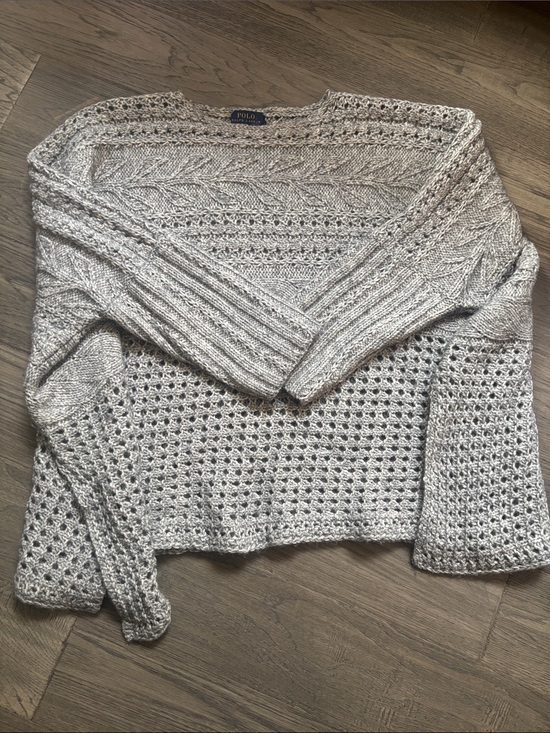 Polo Ralph Lauren Sweaters - Polo Ralph Lauren | Grey Bohemian Open-Weave Cable Knit Sweater Poncho Size XL